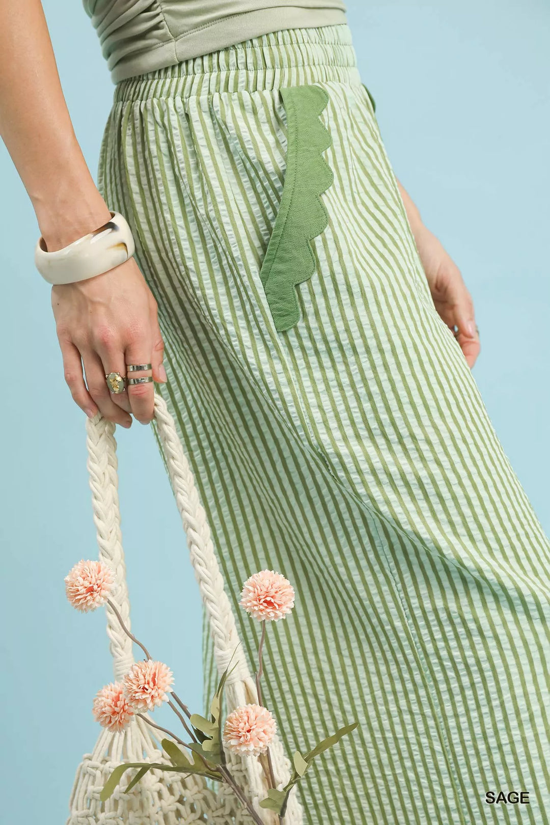 Umgee Stripe Scallop Hem Wide Leg Pants