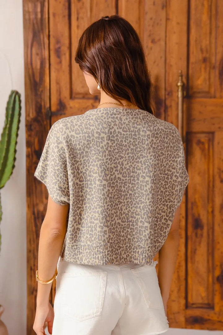 So Me Leopard Print Button Front Sweater Cardigan