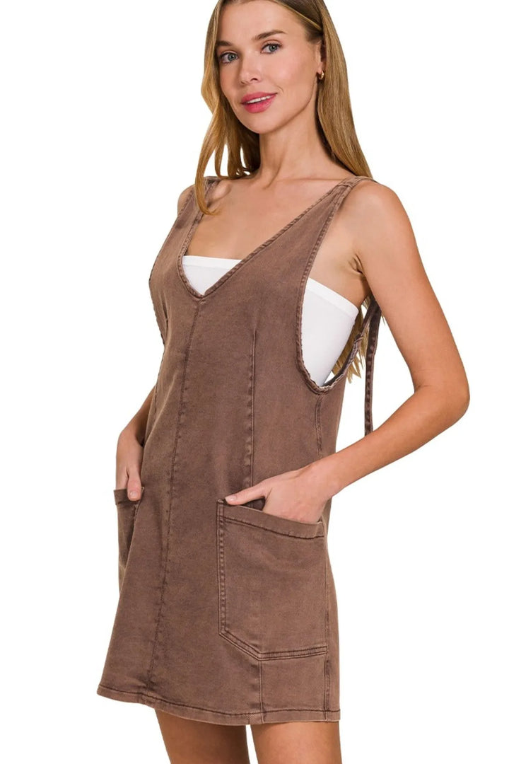 Mahogany Zenana Washed Adjustable Strap Denim Overall Dress 1