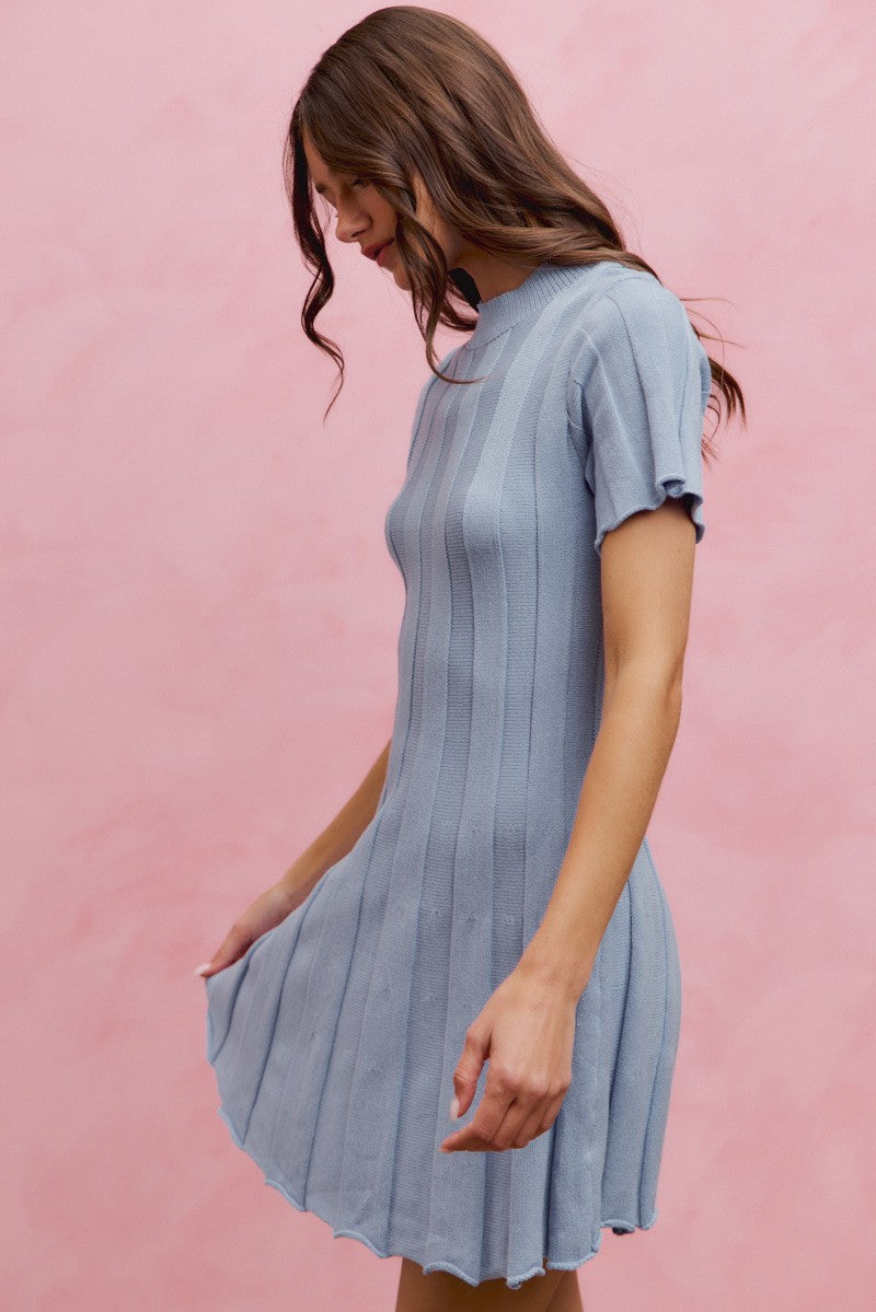 So Me Wide Rib Short Sleeves Sweater Knit Mini Dress 1