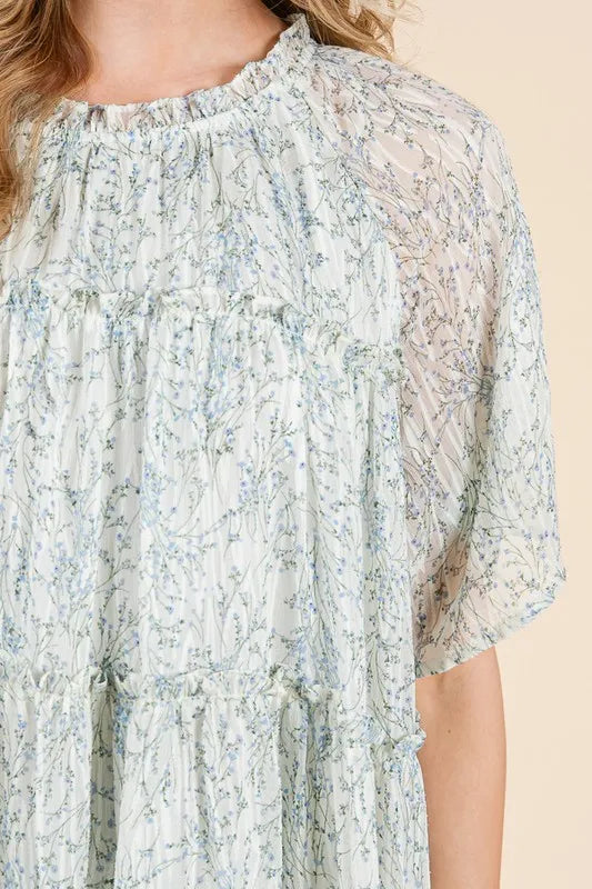 Lime N Chili Ditsy Floral Print Sheer Ruffle Detail Mini Dress 1