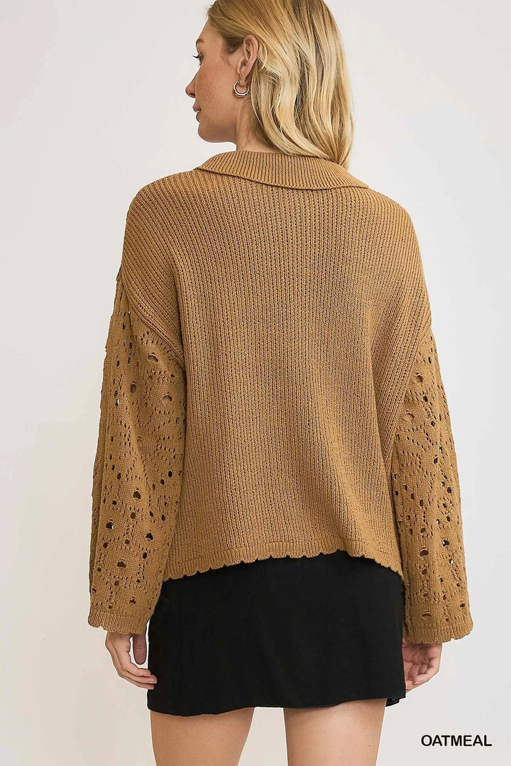 Umgee Crochet Button Down Knit Cardigan 1