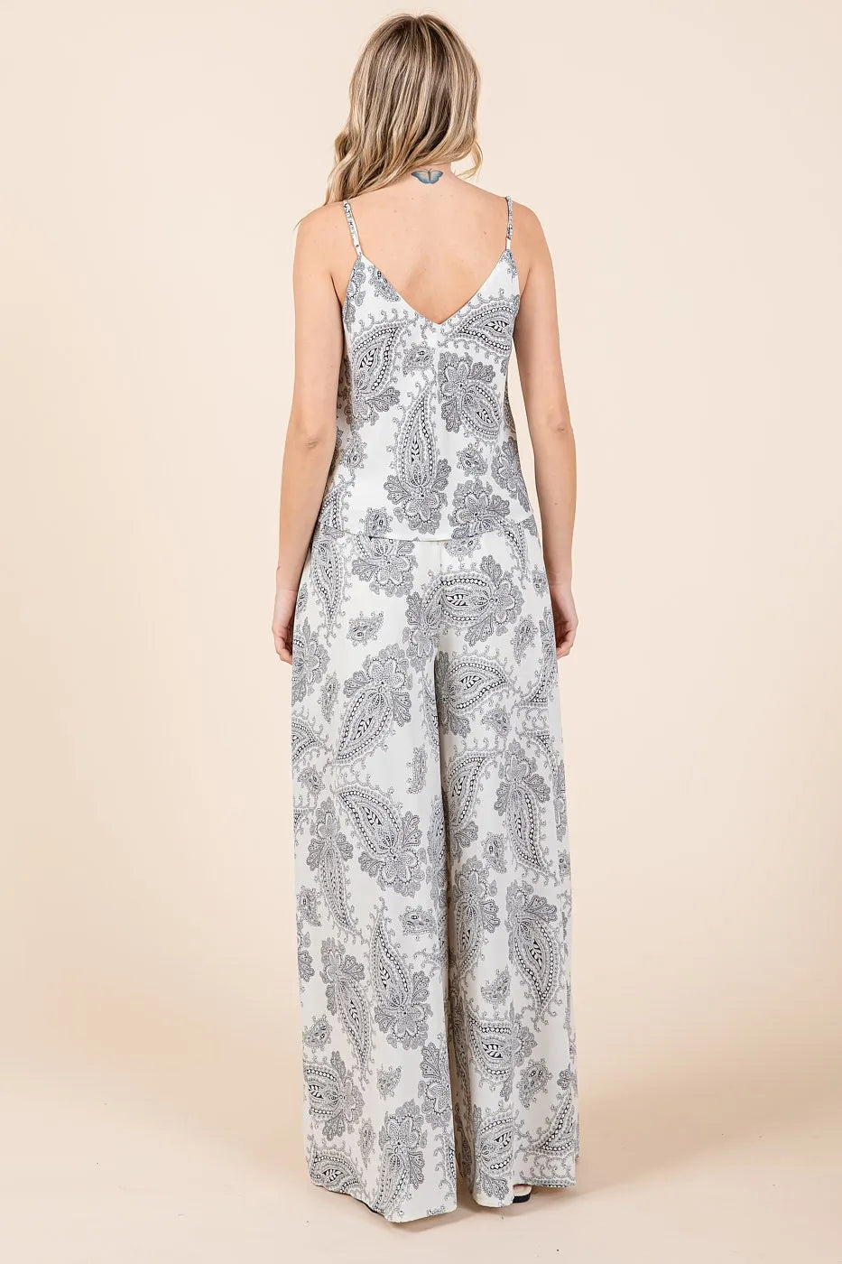 Cream/Black Mittoshop Paisley Print Cami And Pants Set
