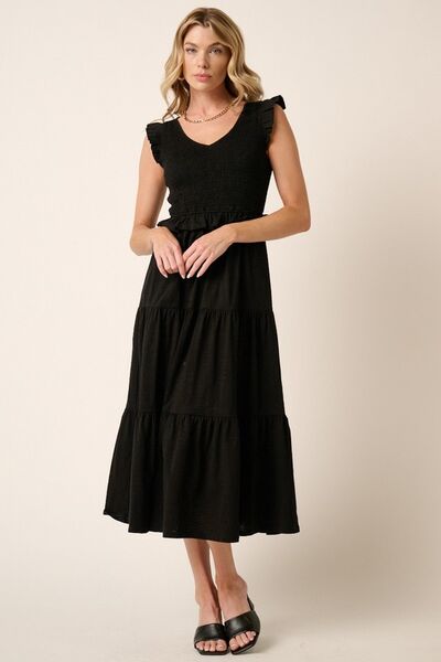 Black Mittoshop Smocked Ruffled Tiered Midi Dress 1