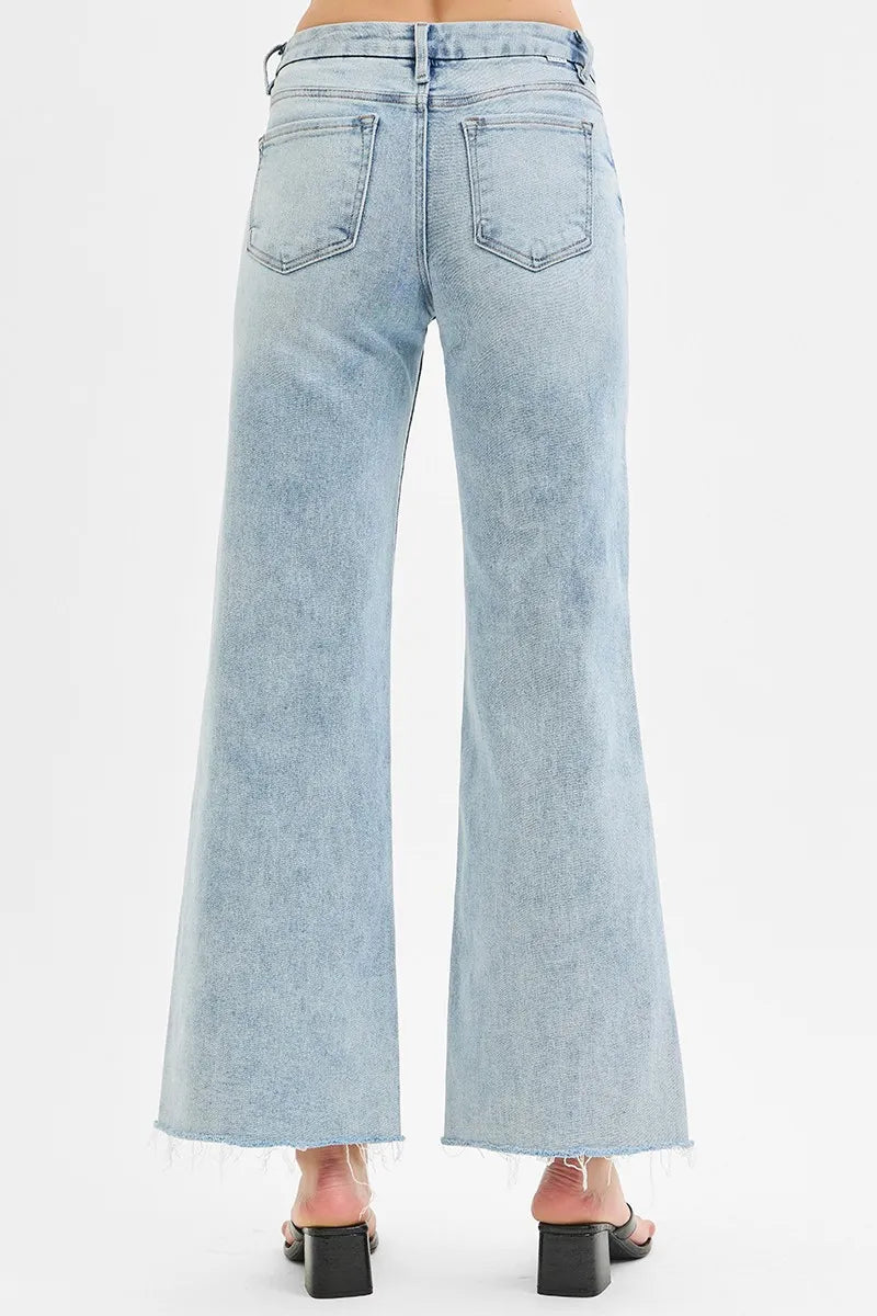 Light Risen Full Size Tummy Control Low Rise Wide Leg Raw Cut Hem Jeans Plus Size