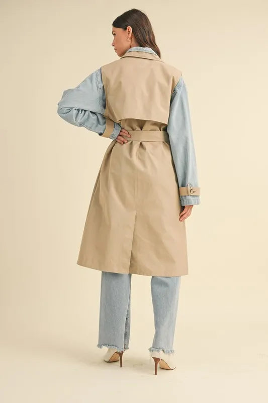 Mable Layered Look Trench Coat With Denim Jacket