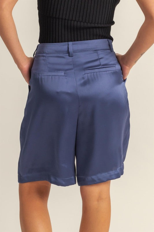 Hyfve High Waist Pleated Satin Shorts