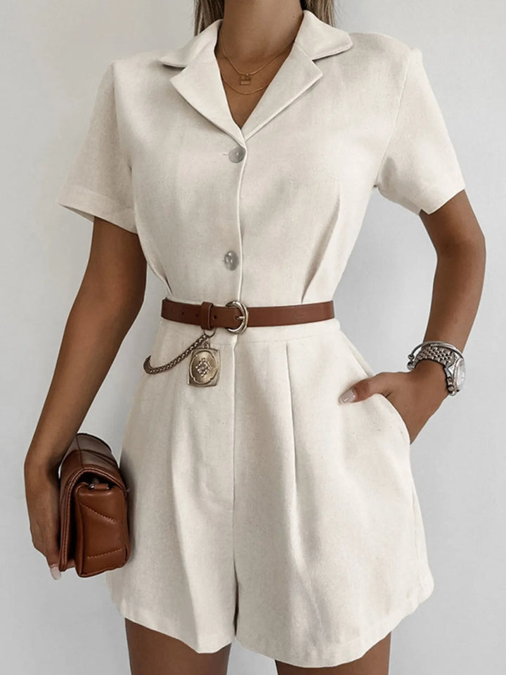 Button Front Short Sleeve Romper