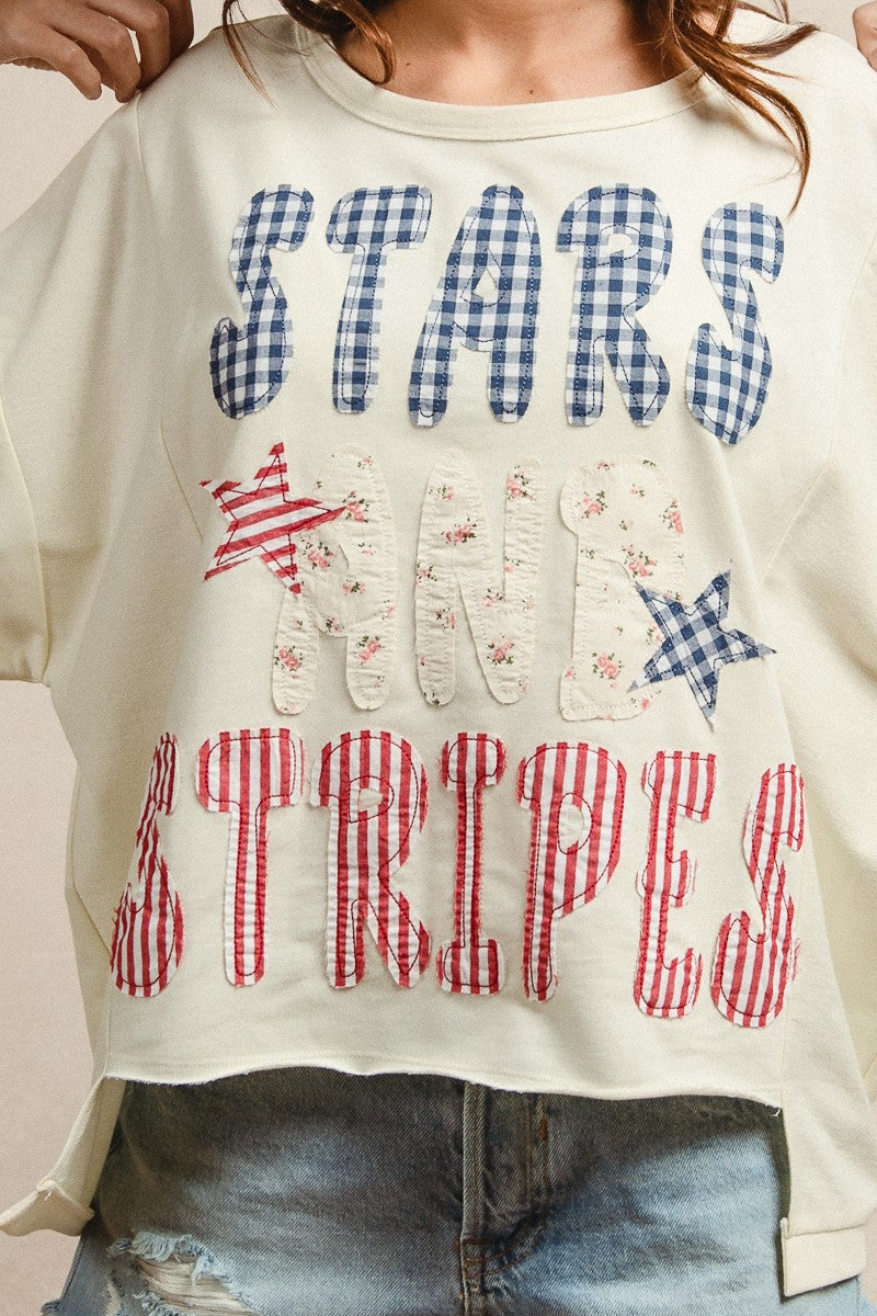 Bibi Mix And Match Stars And Stripes Patchwork Short Sleeve T Shirt