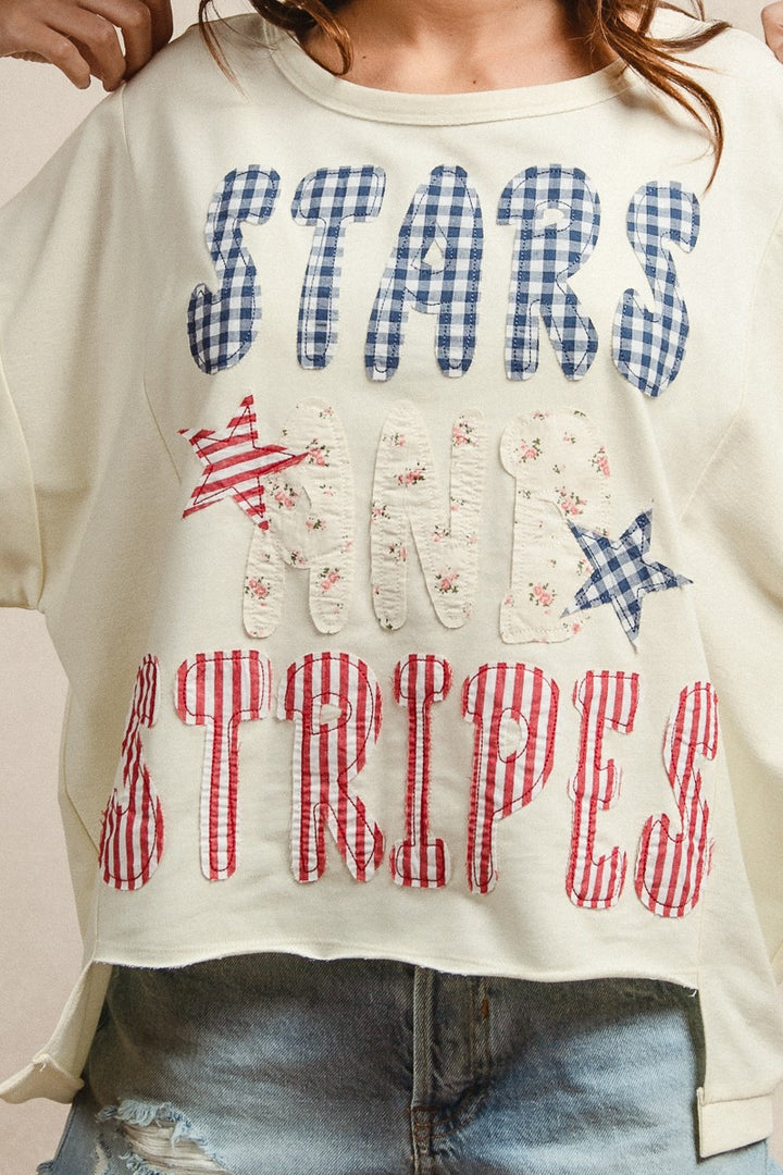 Bibi Mix And Match Stars And Stripes Patchwork Short Sleeve T Shirt