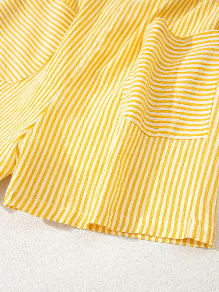 Stripe Shoulder Tie Smocked Back Casual Romper