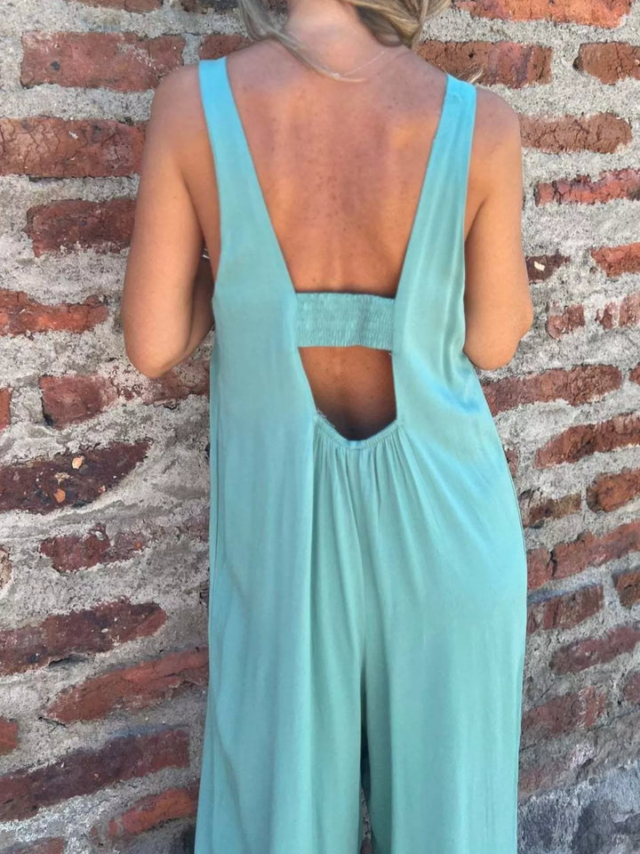 Black Full Size Button Front Wide Leg Jumpsuit Plus Size