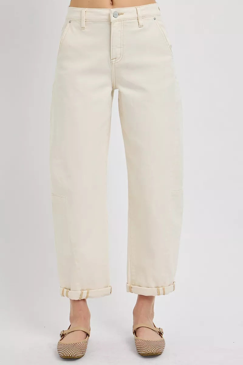 Ivory Risen High Rise Relaxed Barrel Cuffed Jeans
