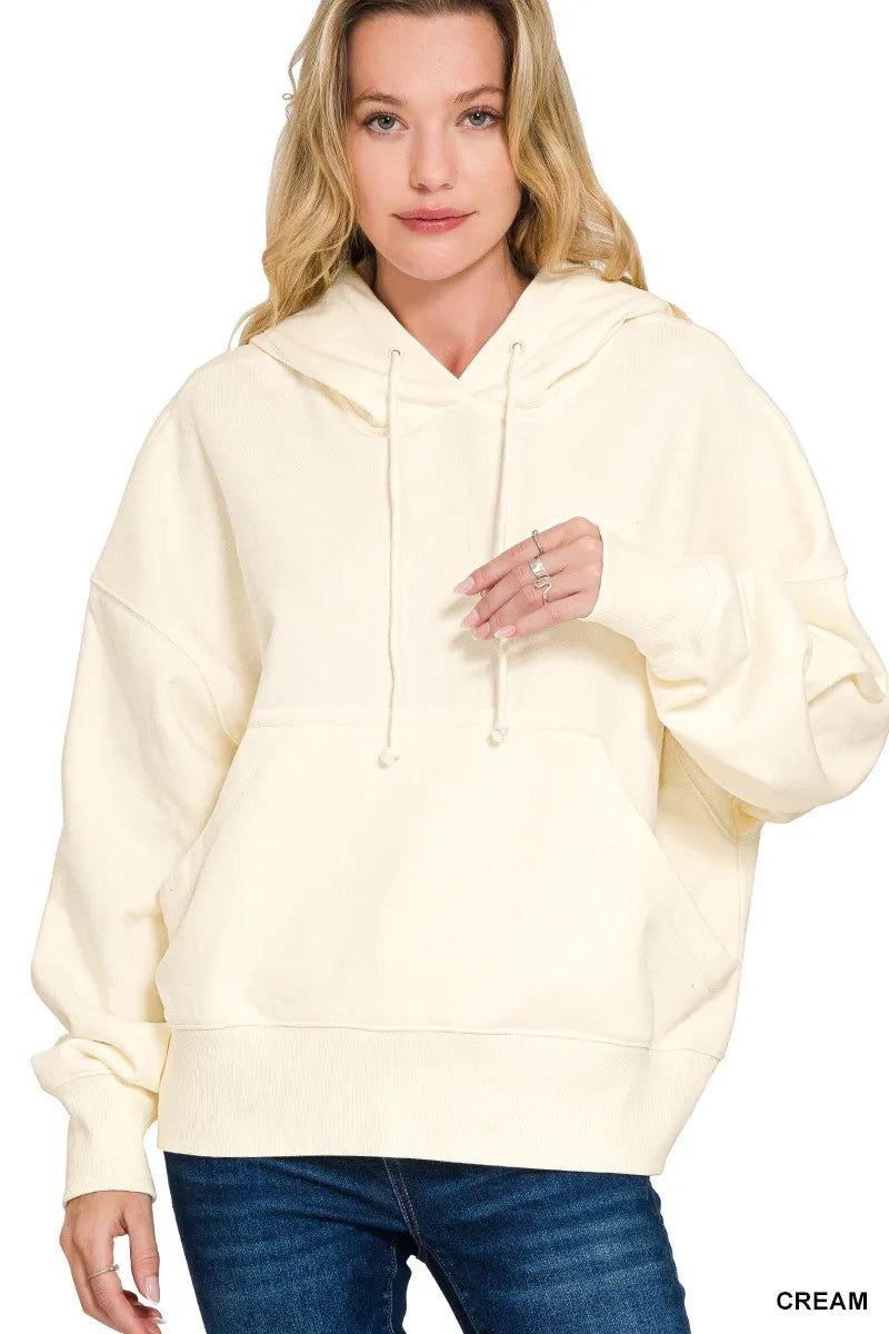 Cream Zenana Oversized Fleece Kangaroo Pocket Hoodie
