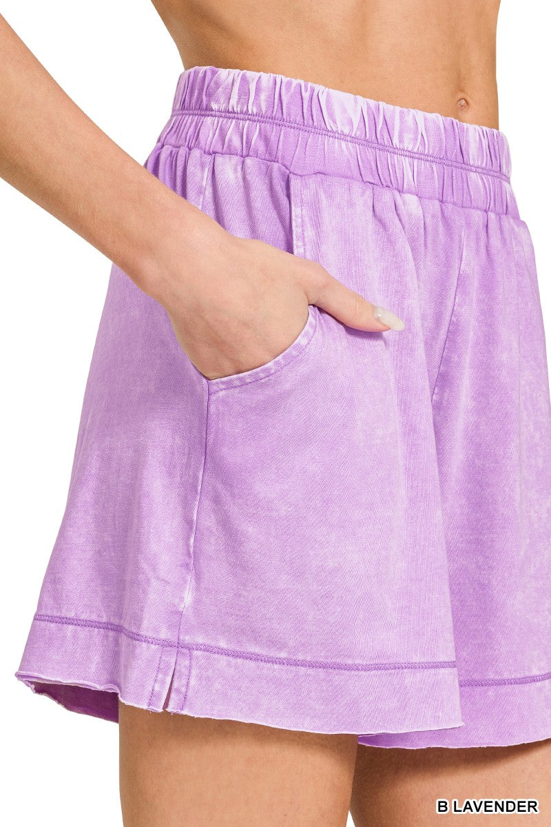 Zenana Acid Washed Oversized Top Shorts Set 1