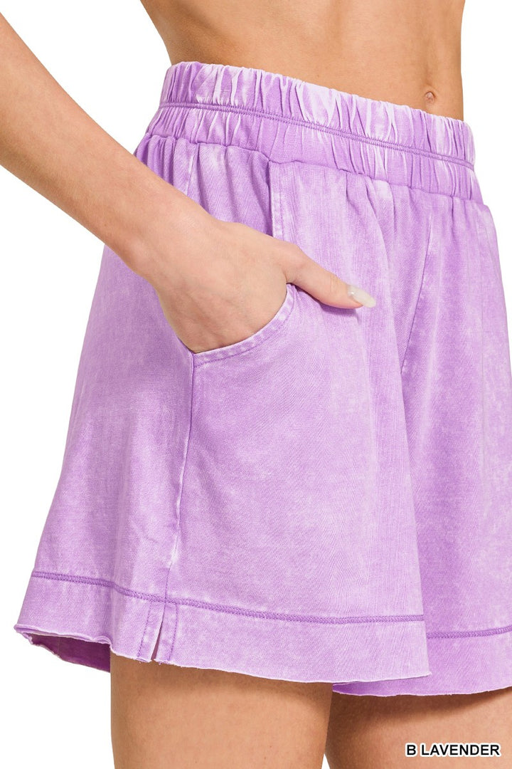 Zenana Acid Washed Oversized Top Shorts Set 1