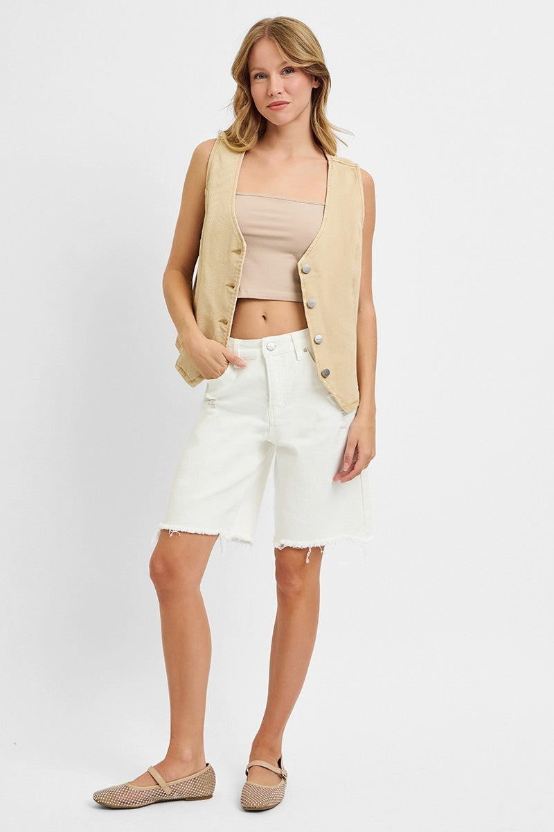 Latte Risen Full Size V Neck Button Down Vest Plus Size