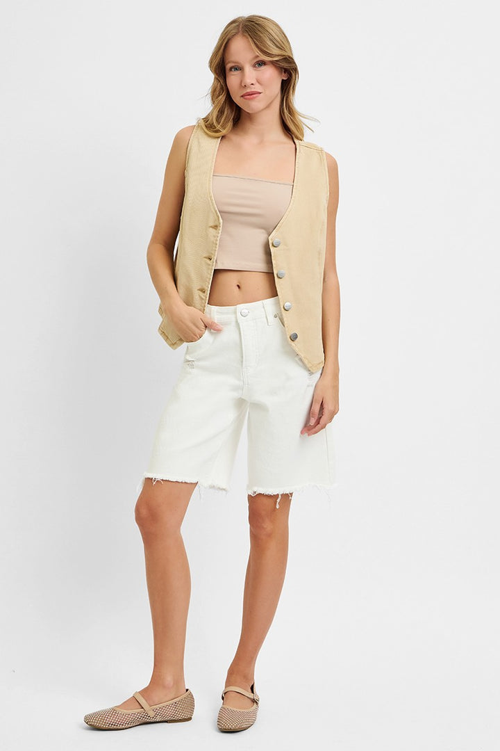 Latte Risen Full Size V Neck Button Down Vest Plus Size