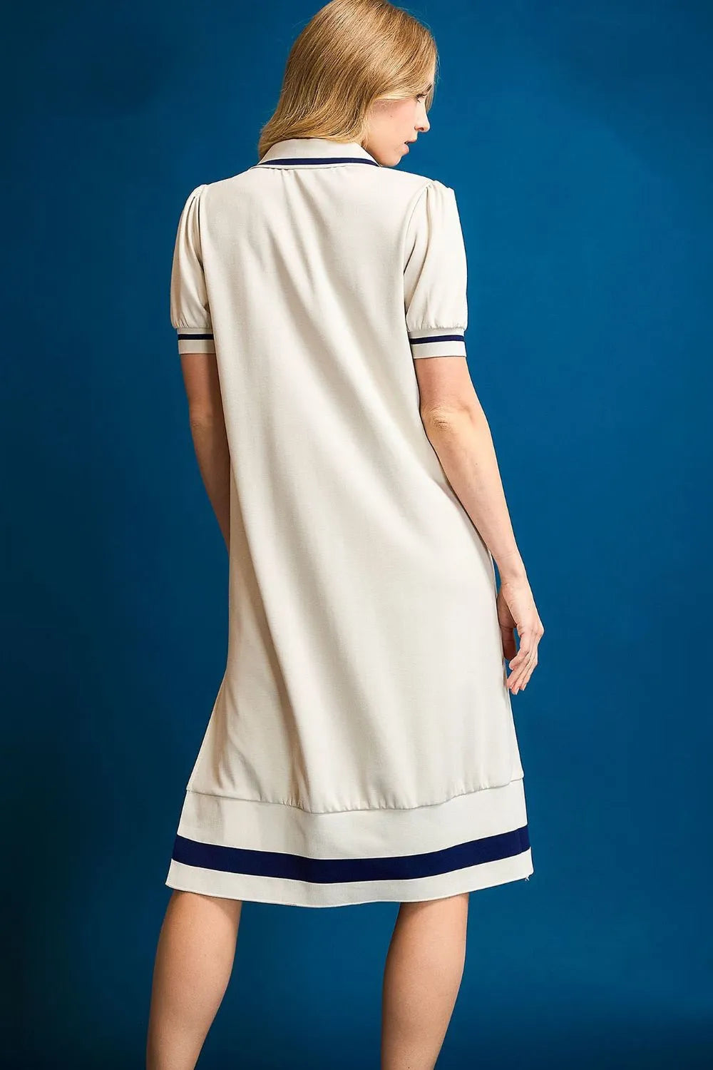 Cream Umgee Side Slit Contrast Trim Short Sleeve Dress