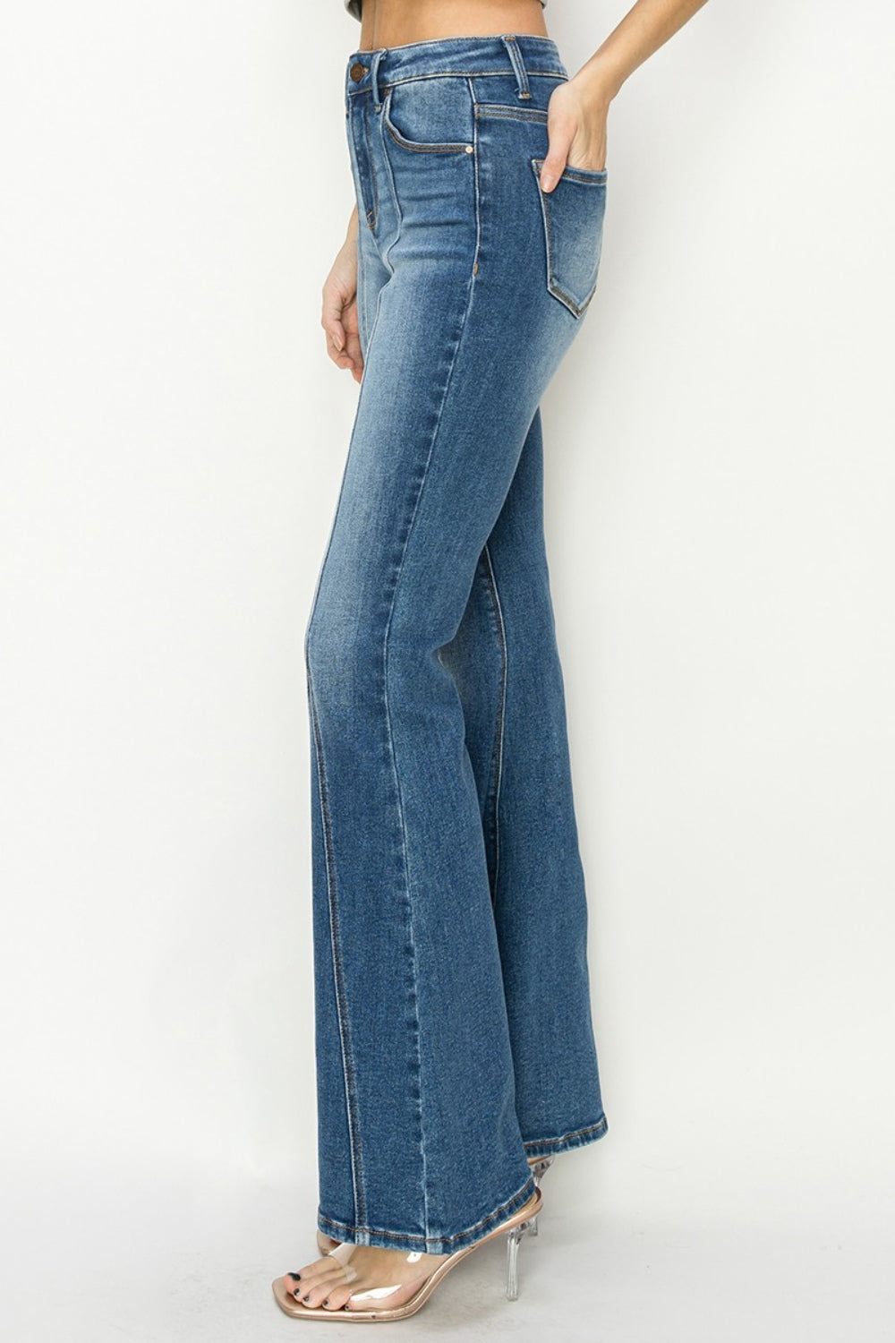 Dark Risen Full Size High Rise Front Seam Detailed Flare Jeans