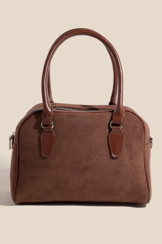 Dark Brown Fame Faux Leather Handle Boxy Handbag
