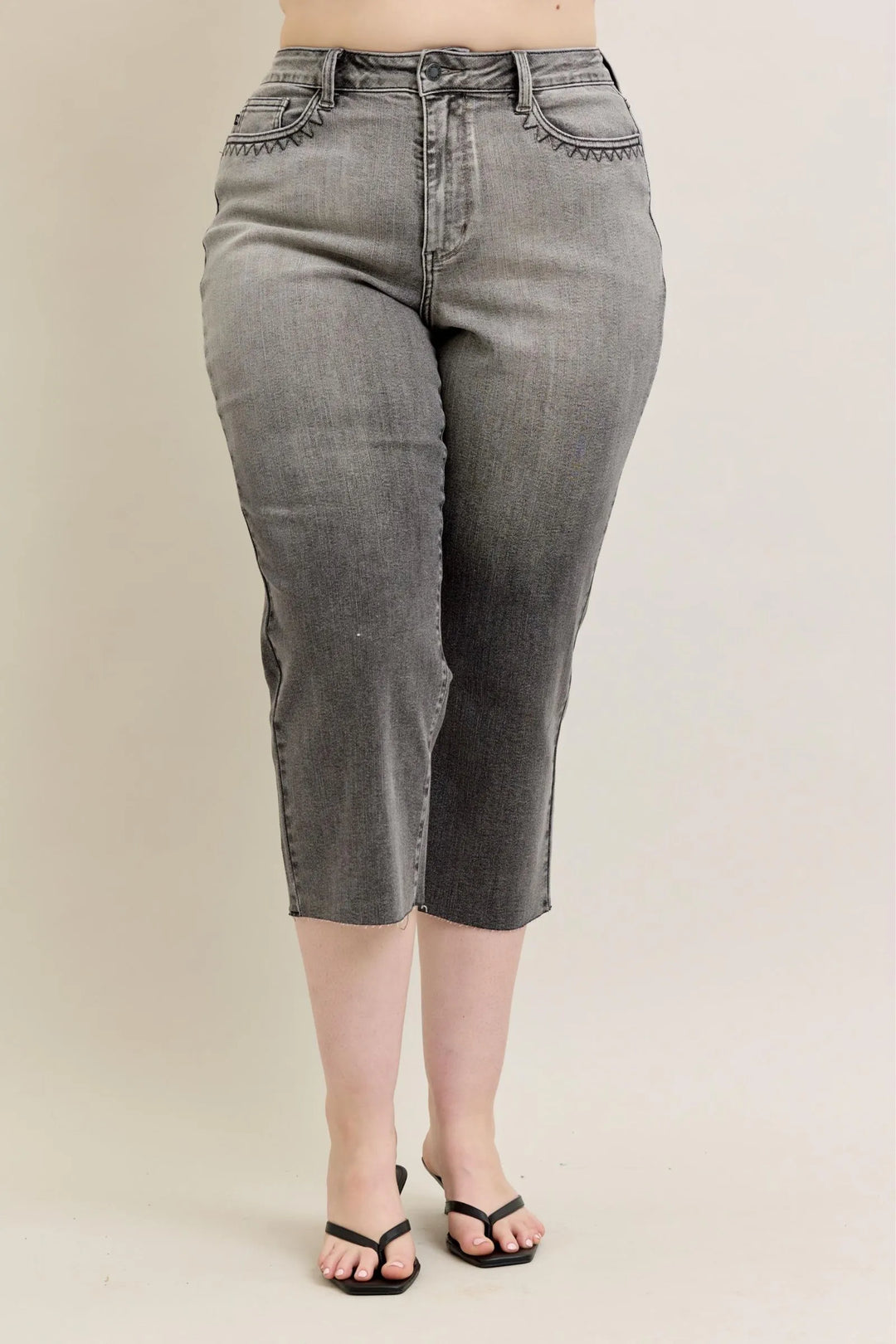 Gray Judy Blue Full Size Wide Leg Capris Jeans Plus Size