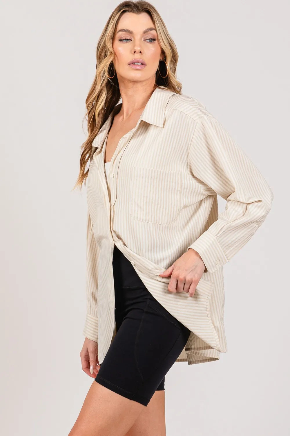 Taupe Sage Fig Striped Button Up Long Sleeve Shirt