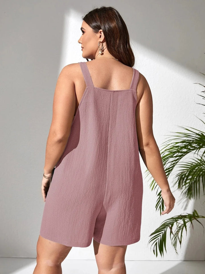Khakis Plus Size Knotted Strap Romper With Pockets