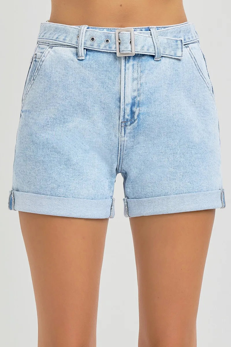 Light Risen Full Size High Rise Belted Roll Up Shorts Plus Size