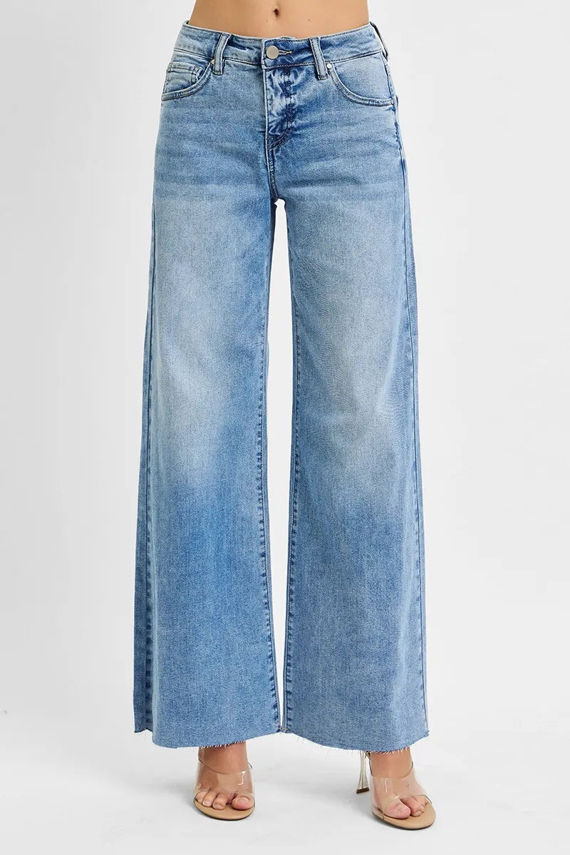 Light Risen Full Size Tummy Control High Rise Ankle Palazzo Jeans Plus Size