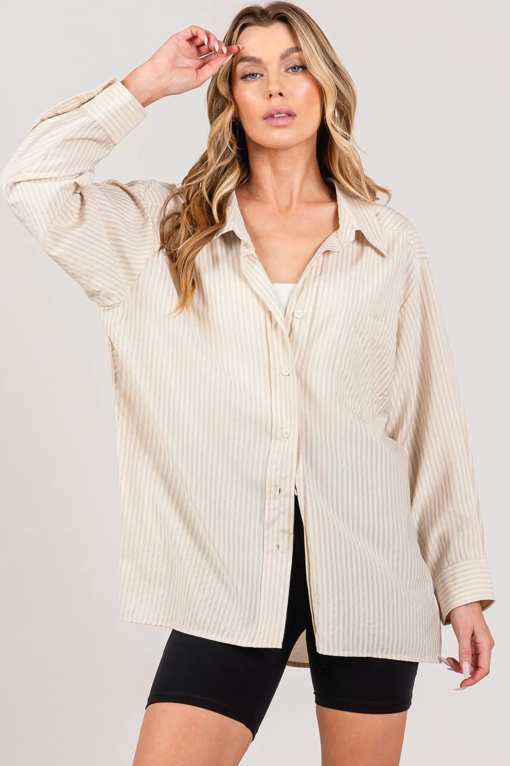 Sage Fig Striped Button Up Long Sleeve Shirt