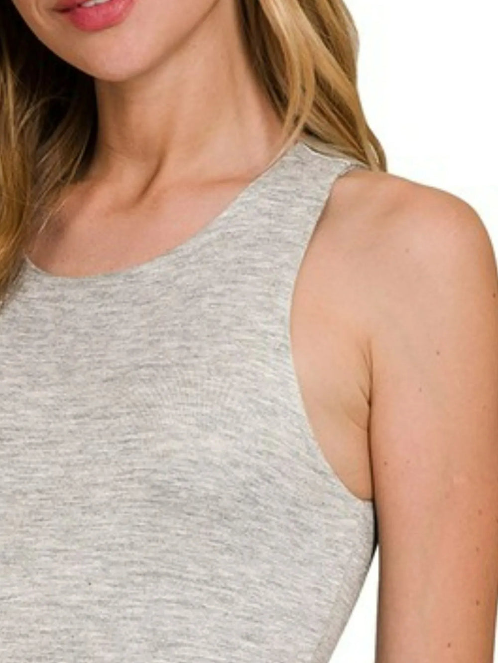 H Grey Zenana Premium Rayon Double Layered Round Neck Tank Top
