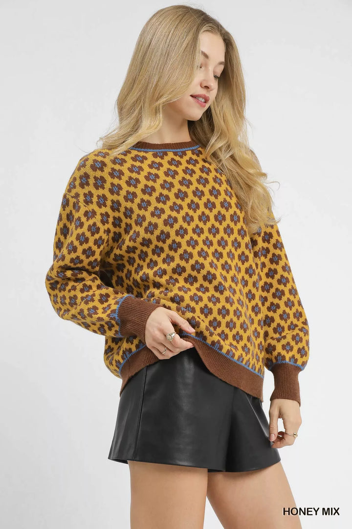 Honey Mix Umgee Abstract Print Crew Neck Sweater
