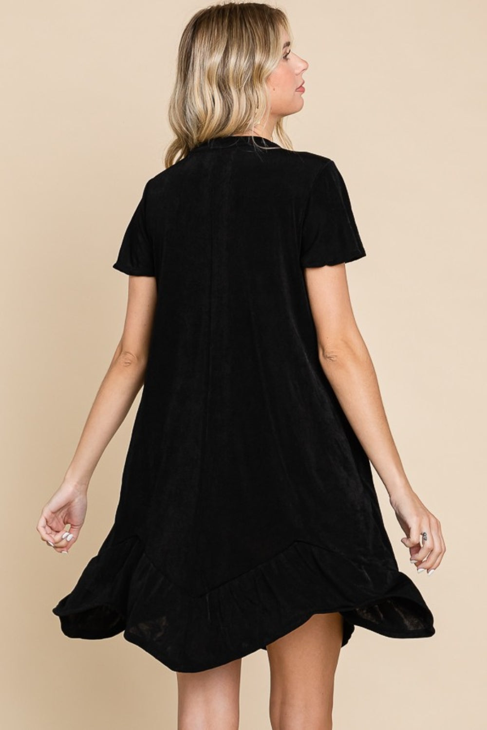 Black Culture Code Full Size Short Sleeve Ruffled Asymmetric Hem Dress