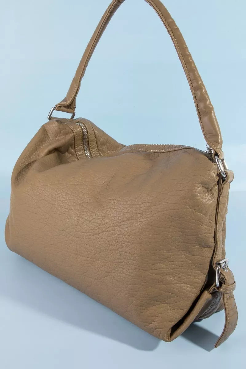 Wh Fame Buckle Strap Detail Leather Handbag