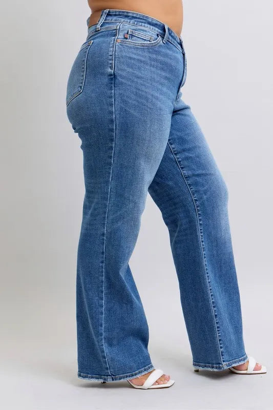Dk Judy Blue Full Size High Waist V Front Vintage Wash Straight Jeans Plus Size