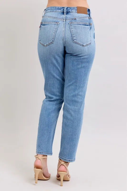 Md Judy Blue Full Size Mid Rise Vintage Wash Slim Jeans With Cell Phone Pocket Plus Size