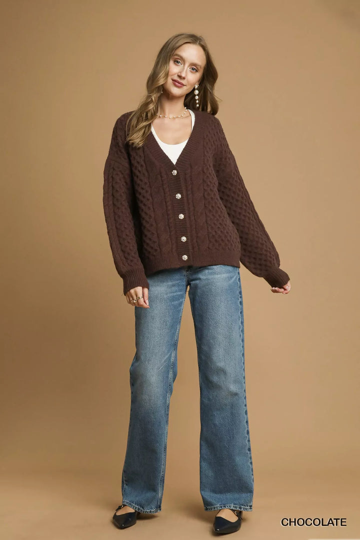 Umgee Cable Knit Pearl Button Cardigan 2