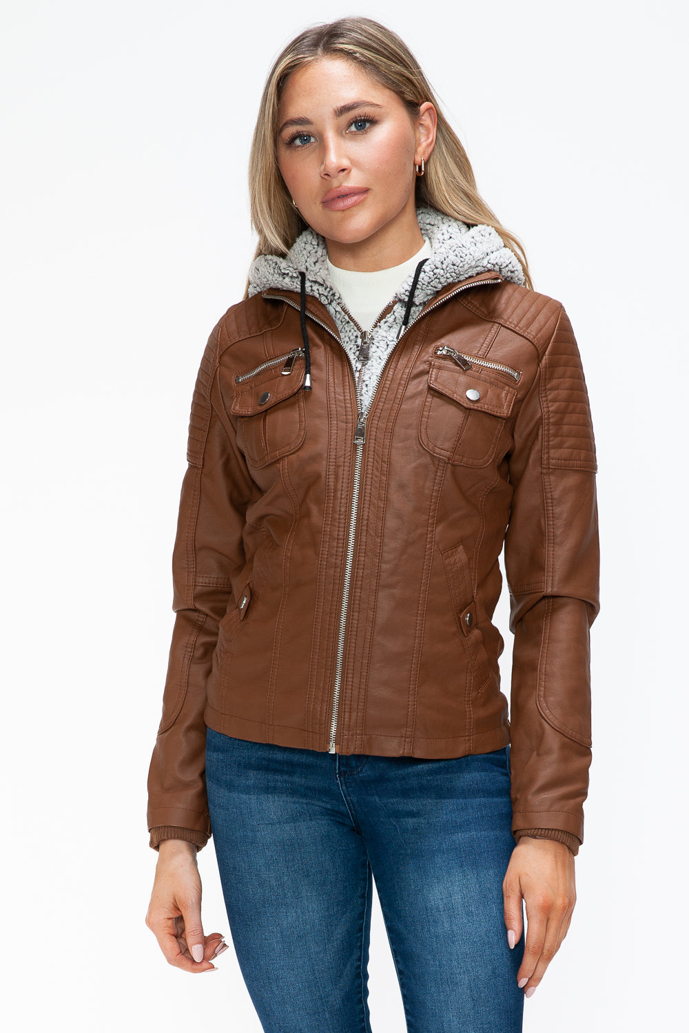 Rust Ymi Removable Faux Layered Multi Pocket Jacket With Fuzzy Hood 2