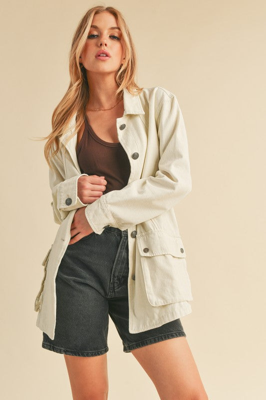 Ivory Aemi Co Seam Detail Button Up Jacket With Pockets