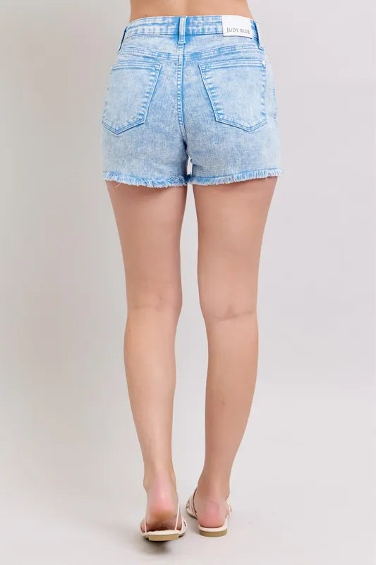 Cyan Judy Blue Mid Rise Garment Dyed Denim Shorts