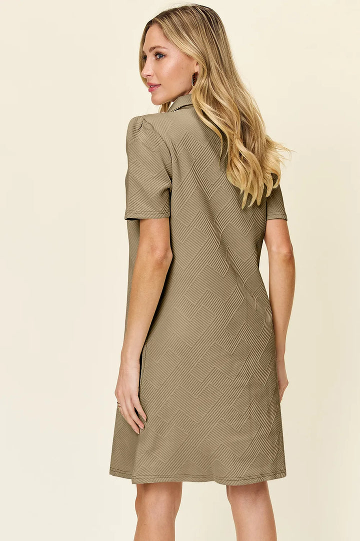 Khaki Double Take Full Size Texture Collared Neck Short Sleeve Dress
