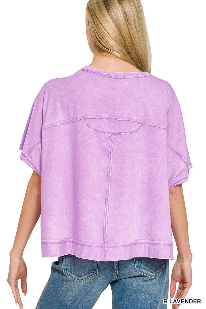 Zenana Acid Washed Oversized Top Shorts Set 1