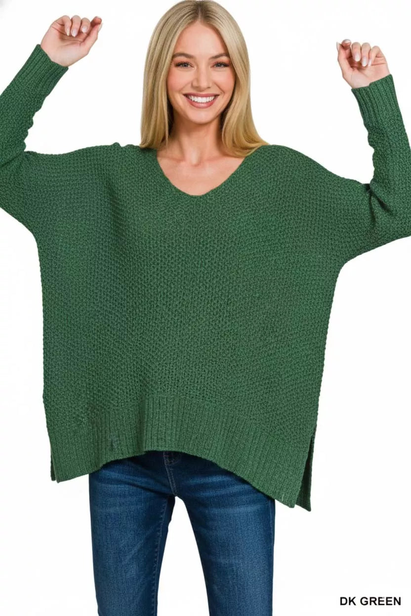 Zenana Dolman Sleeve V Neck Sweater