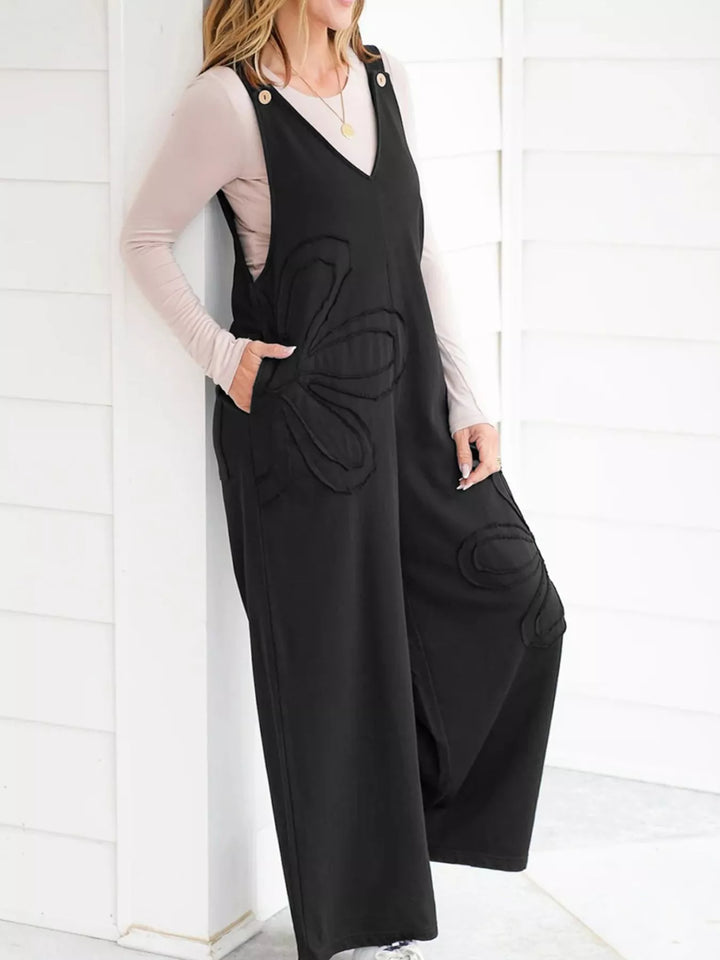 Black V Neck Wide Leg Jumpsuit 1