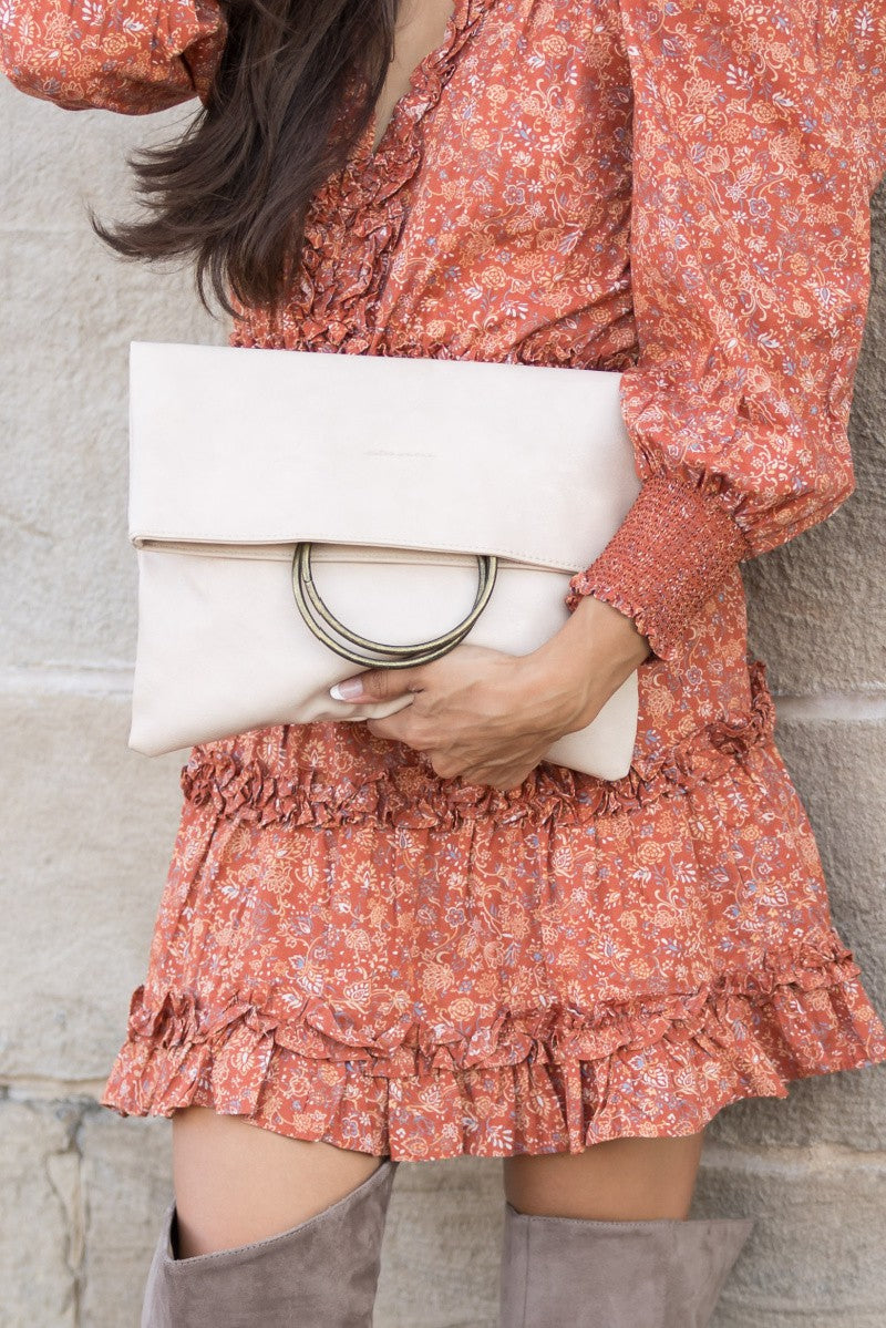 Slate Blue Fold Over O Ring Clutch | Anekay