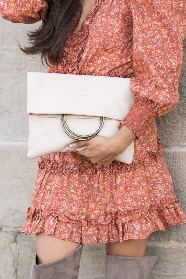 Slate Blue Fold Over O Ring Clutch | Anekay