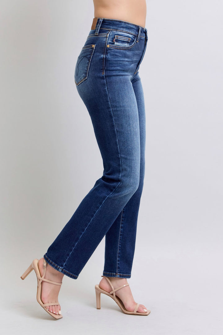 Dark Judy Blue Full Size Washed Straight Leg Jeans With Pockets