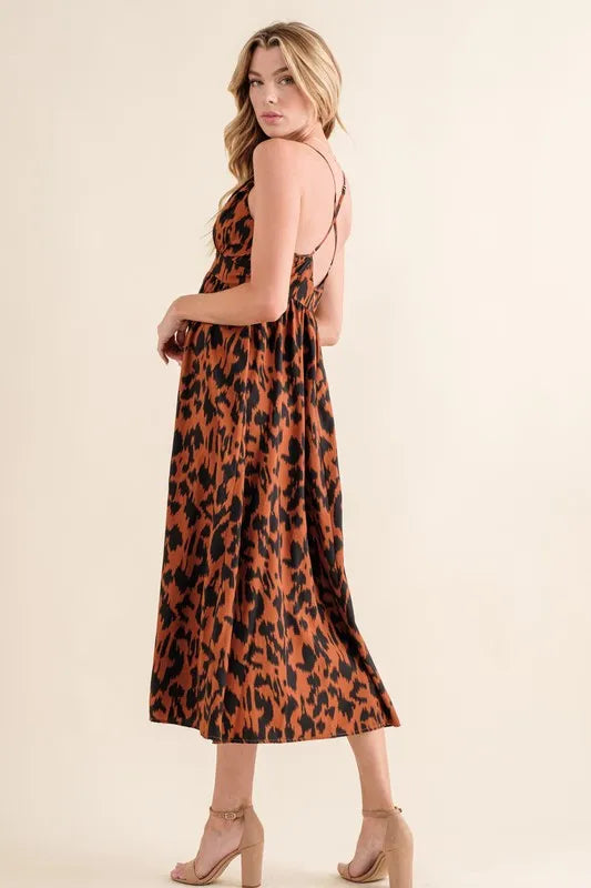 Brown And The Why Leopard Print Plunge Maxi Dress