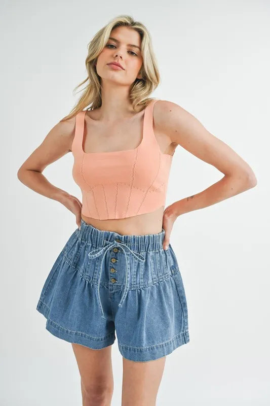 Orange Mable Corset Design Detail Crop Knit Top